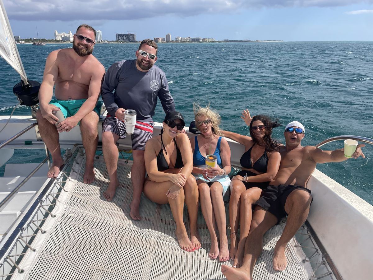 Rob and friends on a catamaran off Palm Beach, Aruba